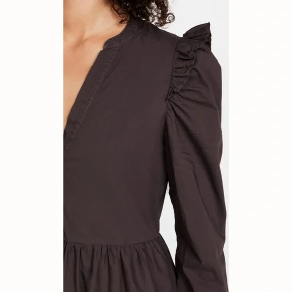 Nation LTD Dalia Victorian Midi Dress in Swashbuckle Brown - Picture 5 of 8